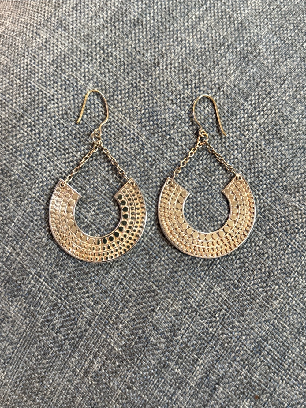 Anna Beck Crescent Drop Dangle Hanging Earrings Gold Over Sterling 925 Dotted